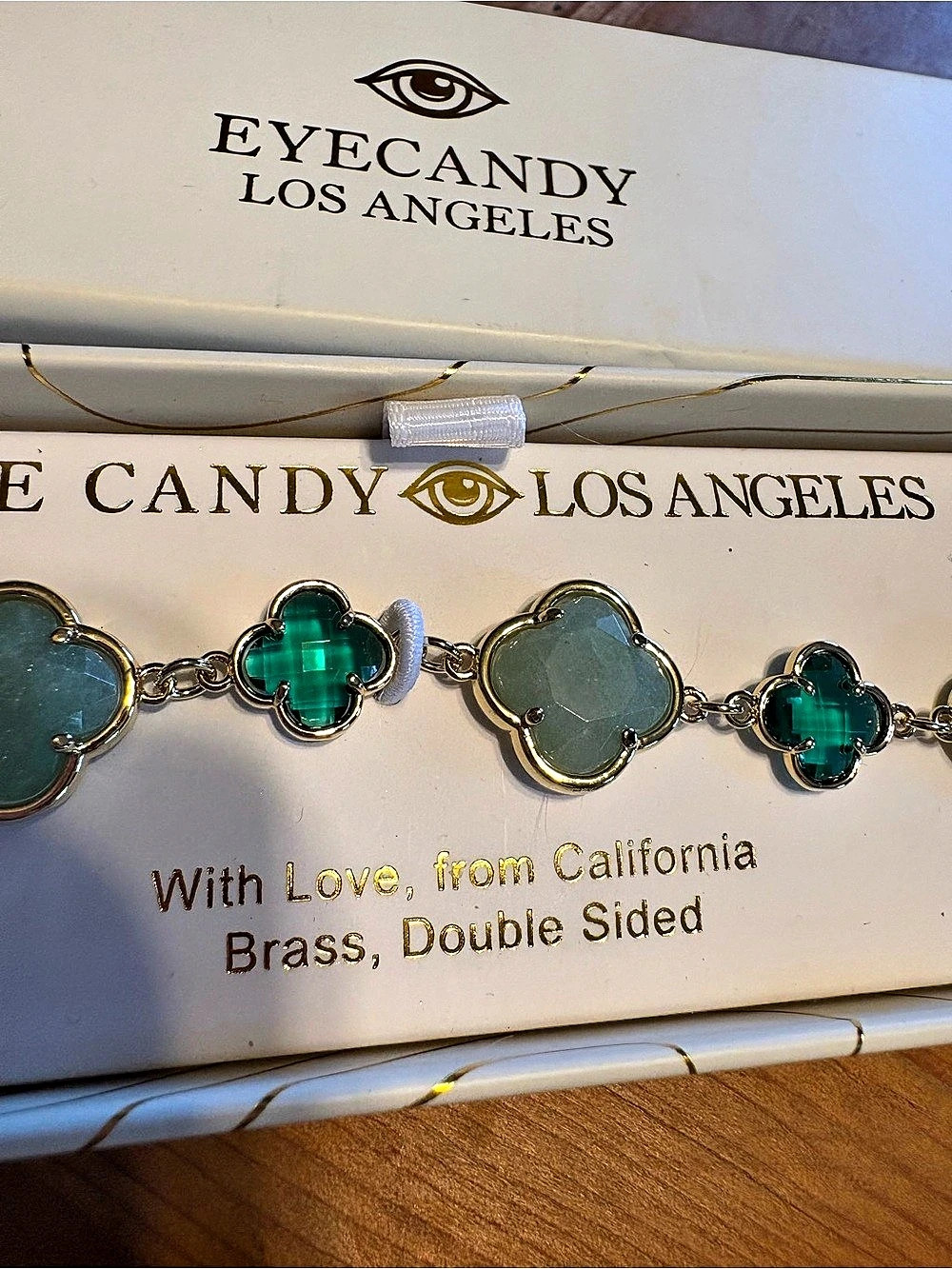 Eye Candy Los Angeles Green & Gold Charm Double Sided Bracelet - Picture 2 of 6